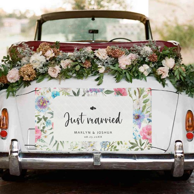 Floral Rustic Just heiratete Mr. und Mrs. Wedding  Banner (Von Creator hochgeladen)