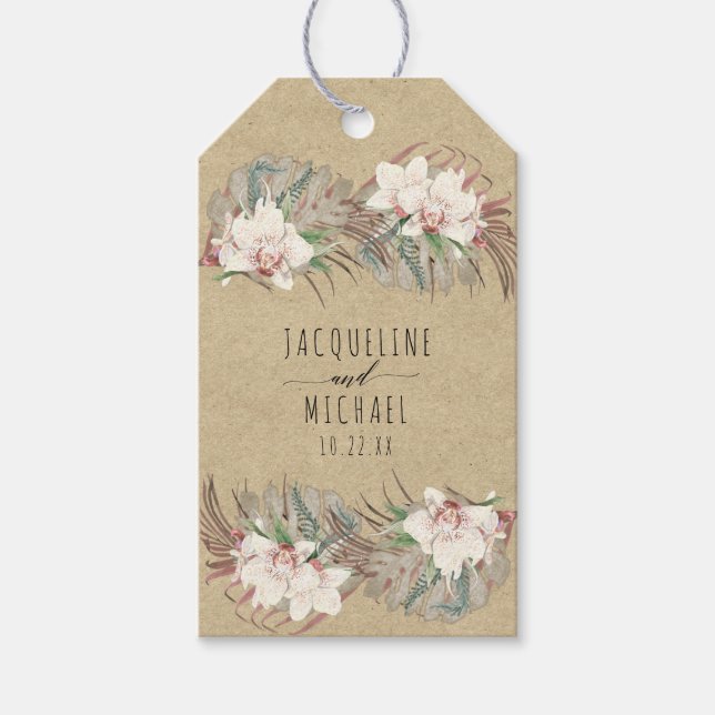 Floral Rustic Kraft Beach Orchid Palm Greenerie Geschenkanhänger (Vorderseite)