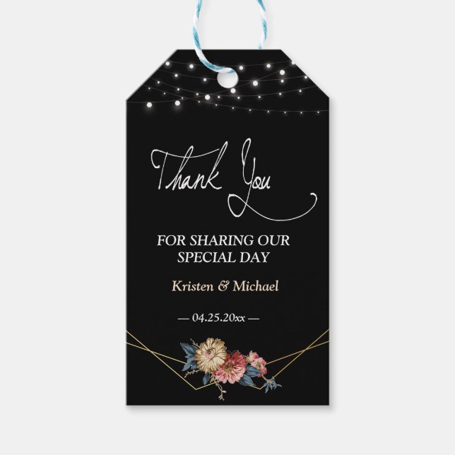 Floral Rustic Magnolia String Lights Vielen Dank Geschenkanhänger (Vorderseite)