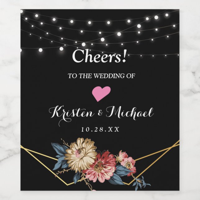 Floral Rustic Magnolia String Lights Weinetikett (Einzelnes Label)