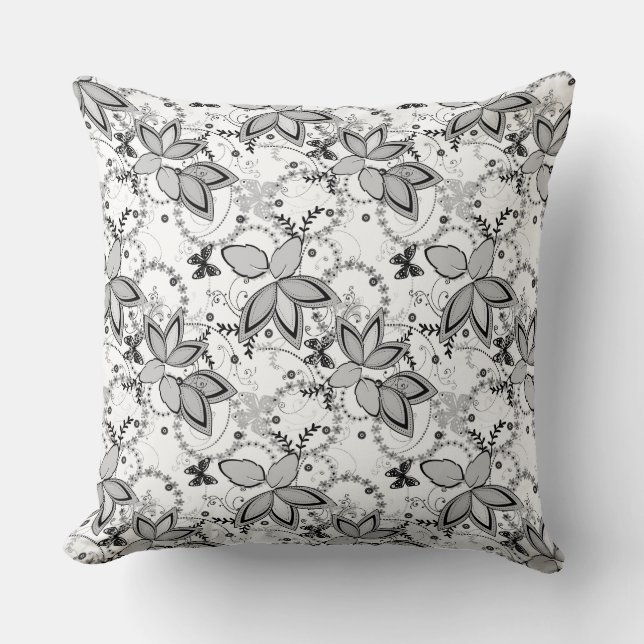 Floral rustic pattern retro black and white  kissen (Vorderseite)