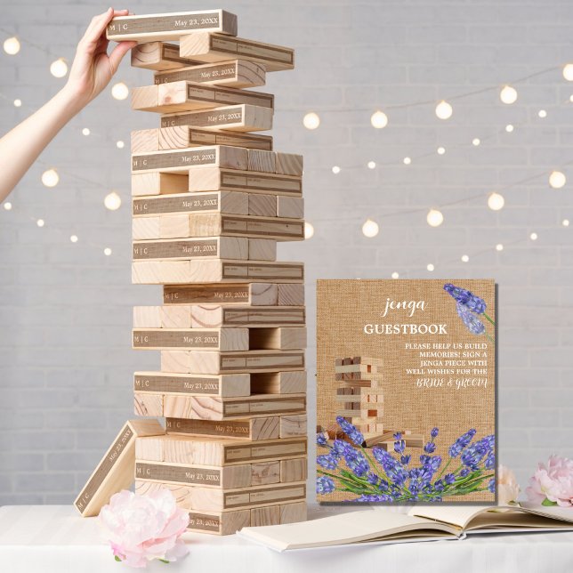 Floral Rustic Wedding Jenga Gästebuchsigne Poster (Von Creator hochgeladen)