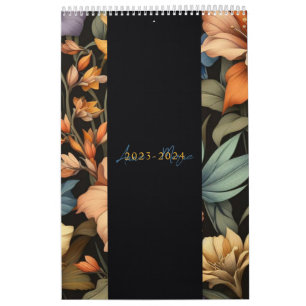 Floral rustikal Vintage elegante schwarz Kalender