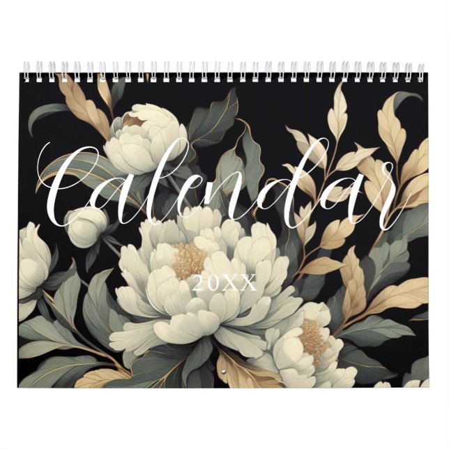 Floral rustikal Vintage elegante schwarz Kalender (Titelbild)