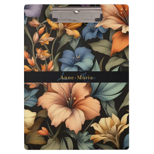 Floral rustikal Vintage elegante schwarz Klemmbrett (Vorderseite)