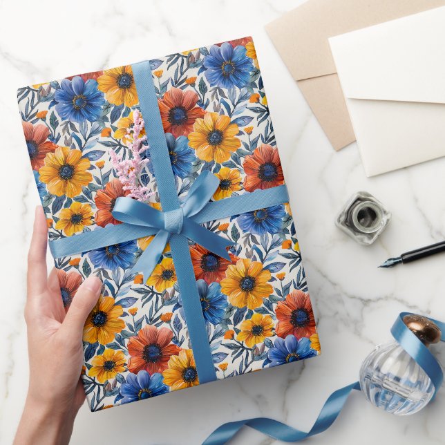 Floral rustikales Retromuster Geschenkpapier (Schenken)