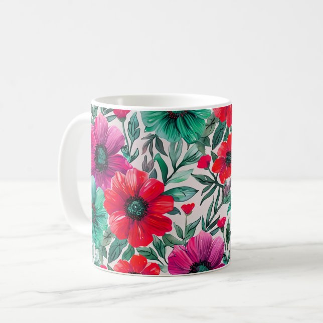 Floral rustikales Retromuster Kaffeetasse (Vorderseite Links)