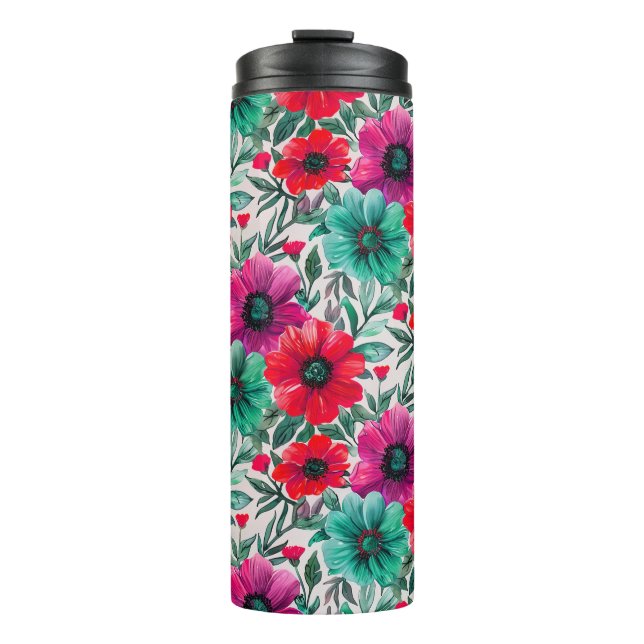 Floral rustikales Retromuster Thermosbecher (Vorderseite)