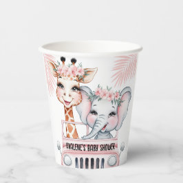 Floral Safari Adventure Pink Girl Baby Dusche Pappbecher