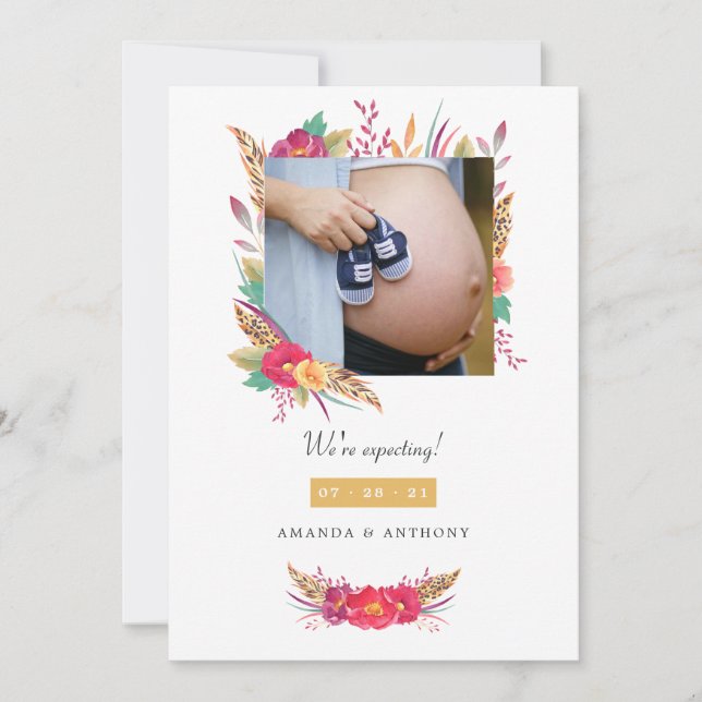 Floral Safari Foto Schwangerschaft Ankündigung (Vorderseite)