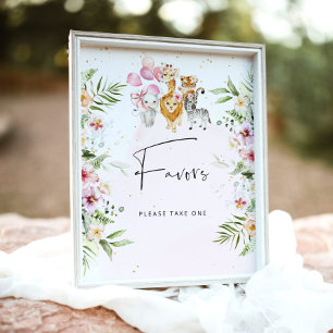 Floral Safari Tiere Baby Dusche bevorzugt Plakat