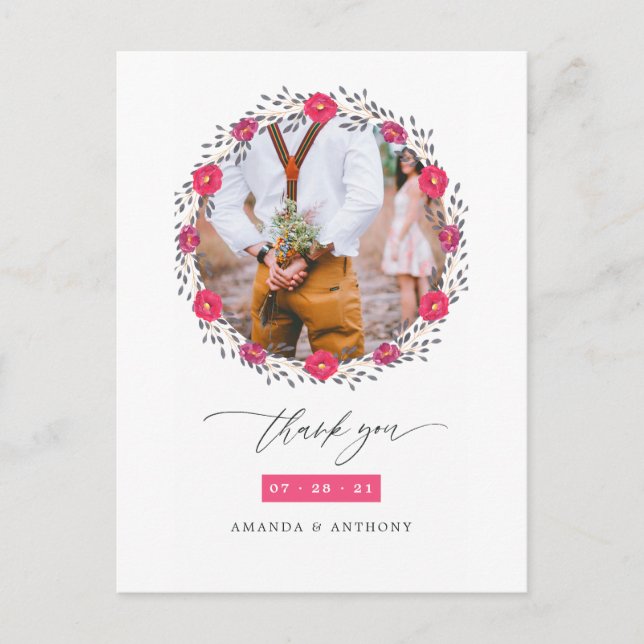 Floral Safari Wedding Vielen Dank Postkarte (Vorderseite)