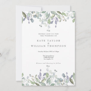 Floral Sage Flieder Grün QR Code Hochzeit Einladung