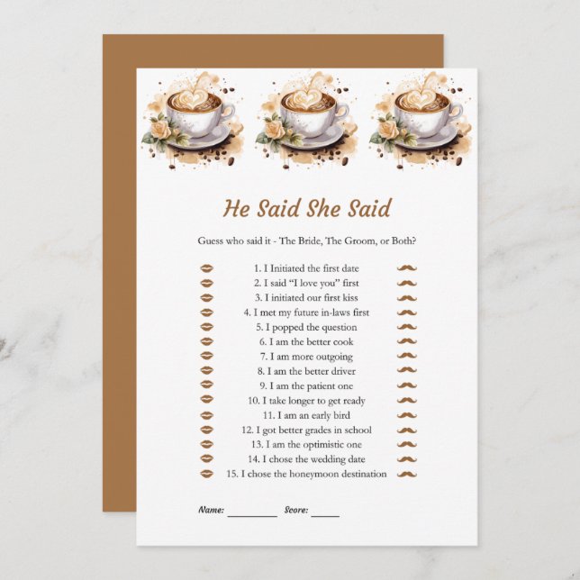 Floral sagte er, sie sagte Brautparty-Spielkarten Einladung (Vorne/Hinten)