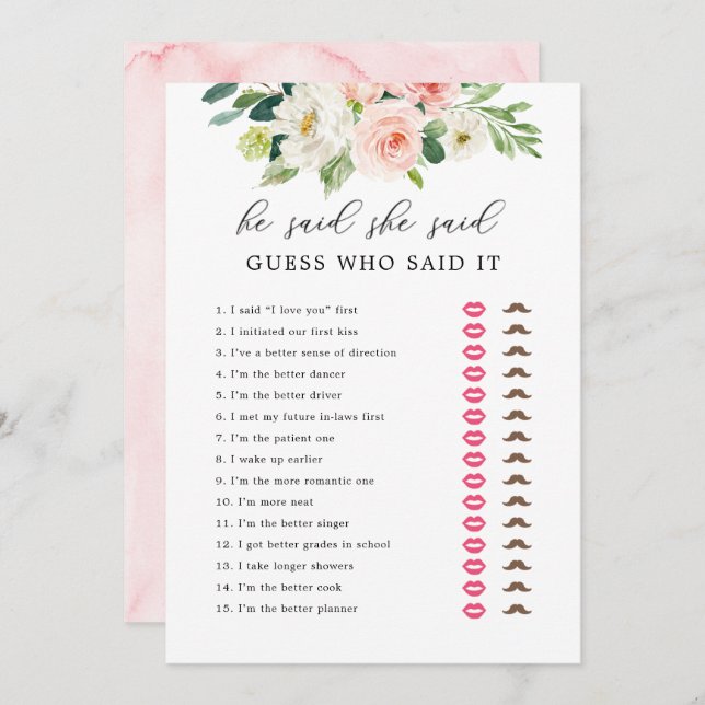 Floral sagte er, sie sagte Brautparty-Spielkarten Einladung