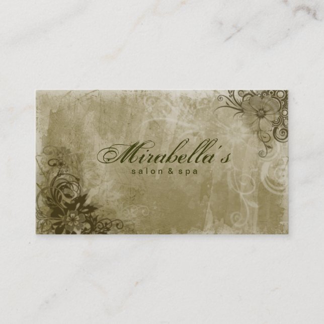 Floral Salon Spa Business Card Grunge Green Visitenkarte (Vorderseite)