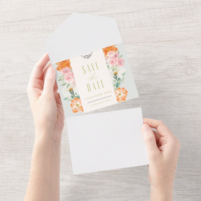 Floral Save the Date Card All In One Einladung (Abreißtisch)