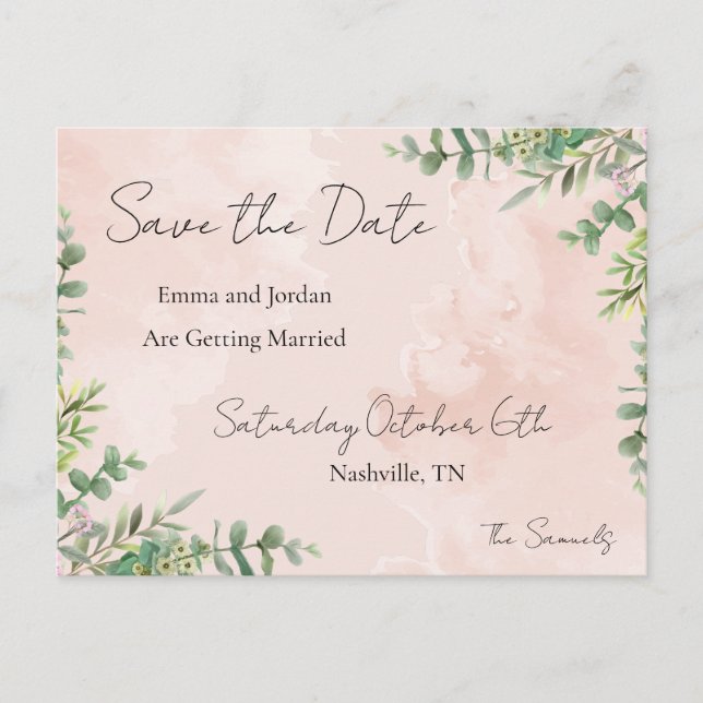 Floral Save The Date Card Ankündigungspostkarte (Vorderseite)