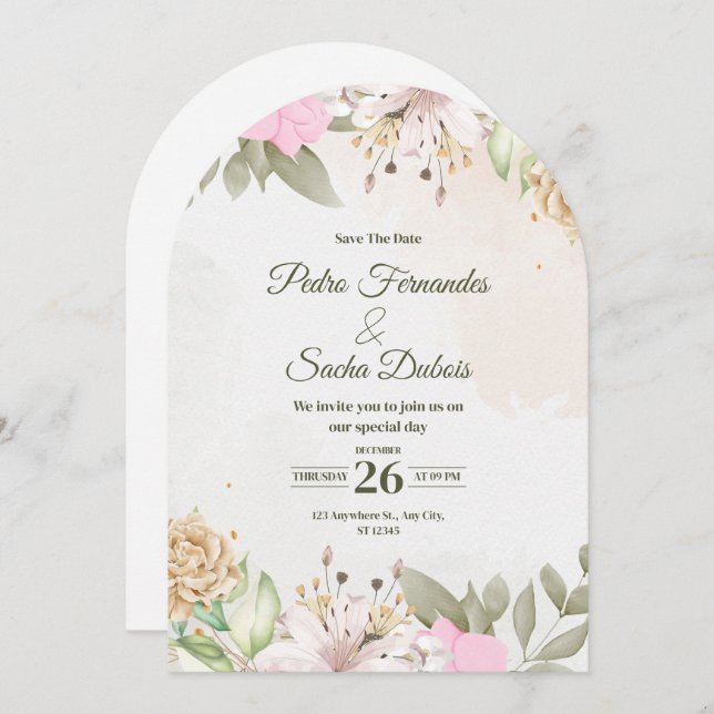 Floral Save The Date Invitation | Elegant Wedding  Einladung (Vorne/Hinten)