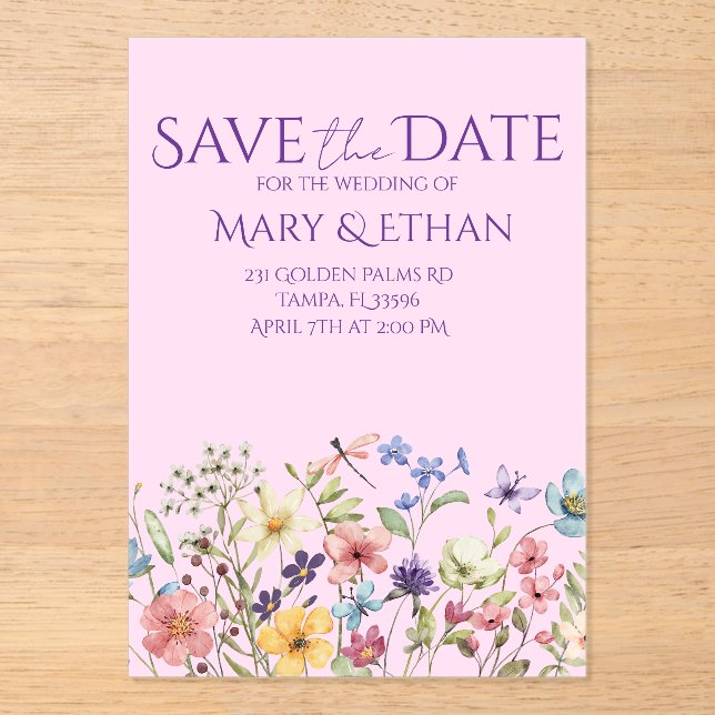 Floral Save the Date Wedding Invitation  Acryleinladungen (Vorderseite)