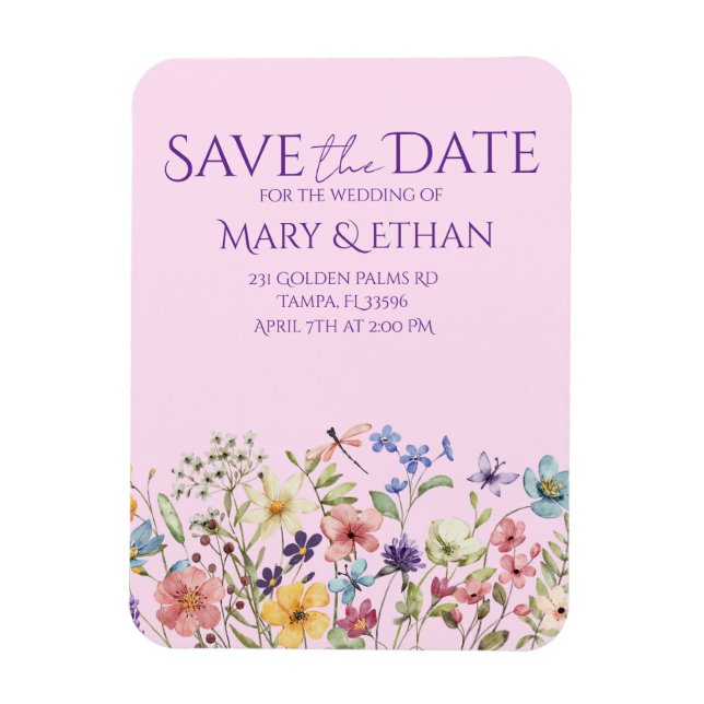 Floral Save the Date Wedding Invitation  Magnet (Vertikal)
