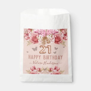 Floral Schmetterlinge Pink Happy 21. Geburtstag Geschenktütchen