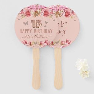 Floral Schmetterlinge Rosa Glückwunsch 15. Geburt Fächer