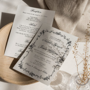 Floral Schwarz Weiß Botanisch All In One Hochzeit Einladung