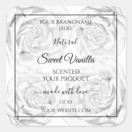 Floral Schwarz-Weiß-Produktverpackungsetiketten Quadratischer Aufkleber