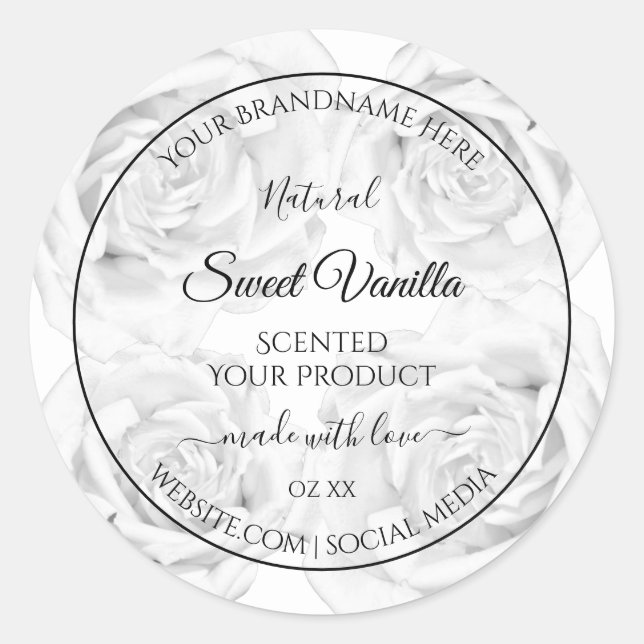 Floral Schwarz-Weiß-Produktverpackungsetiketten Runder Aufkleber (Vorderseite)