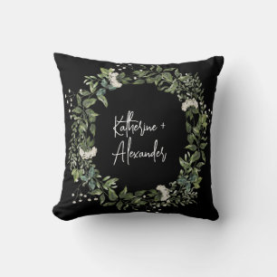 Floral Schwarz-weiße elegante Dekoration Monogramm Kissen
