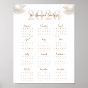 Floral Script 2026 Ein-Seiten-Kalender Elegant  Poster