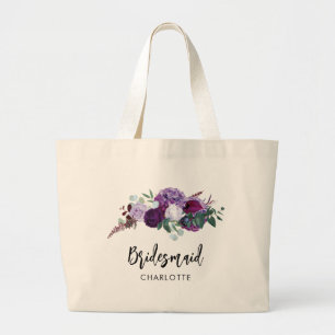 Floral Script Hochzeitsandenken Brautjungfer Jumbo Stoffbeutel