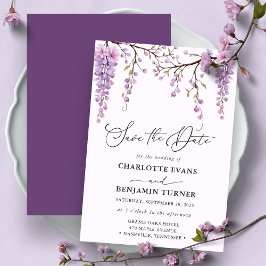 Floral Script Lila Wisteria Save the Date Karte
