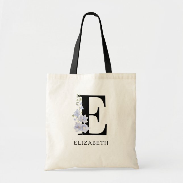Floral Script Monogram Personalisiert Bridesmaid Tragetasche (Vorne)