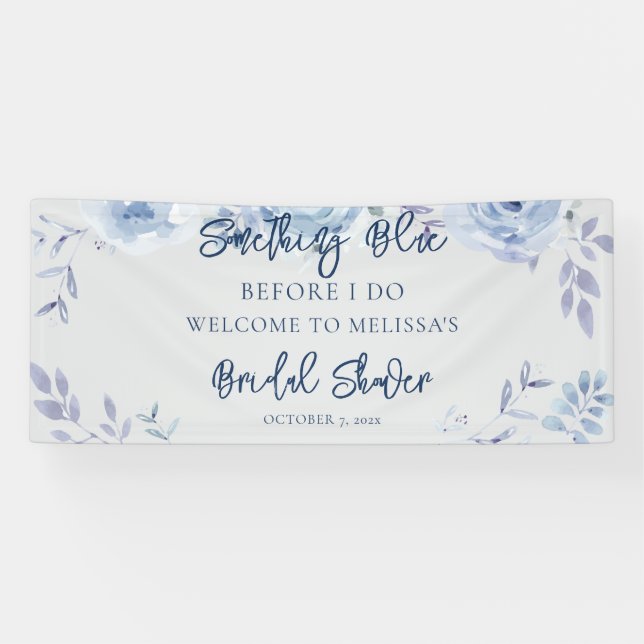 Floral Script Something Blue Brautparty Banner (Horizontal)