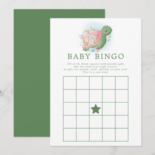 Floral Sea Turtle Baby Dusche Bingo Spiel Einladung (Vorne/Hinten)