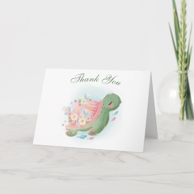 Floral Sea Turtle Baby Dusche Danke Karte (Vorderseite)