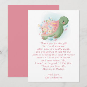 Floral Sea Turtle Pink Baby Dusche Dankeskarte