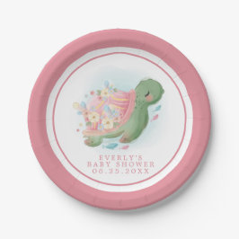 Floral Sea Turtle Pink Baby Dusche Pappteller