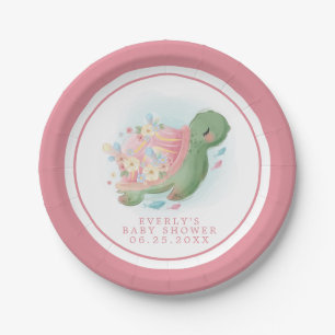 Floral Sea Turtle Pink Baby Dusche Pappteller