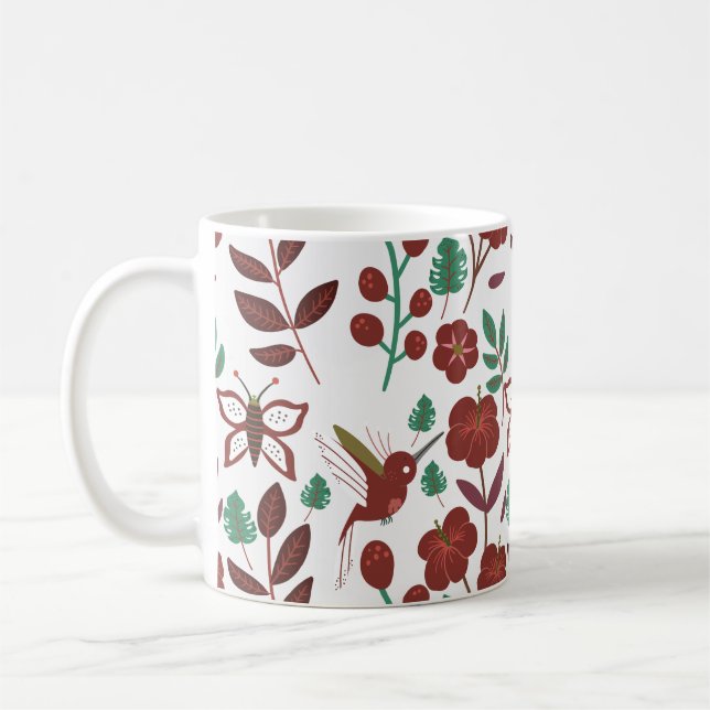 Floral seamless pattern birds and butterflies kaffeetasse (Links)