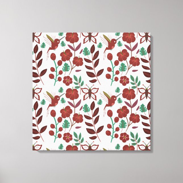 Floral seamless pattern birds and butterflies leinwanddruck (Vorderseite)
