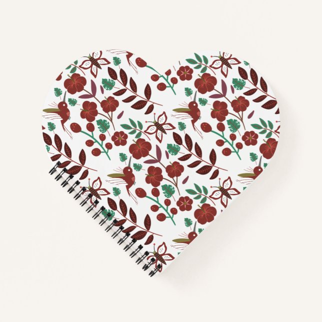 Floral seamless pattern birds and butterflies notizbuch (Vorderseite)