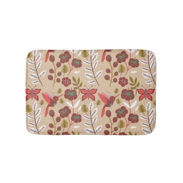 Floral seamless pattern flowers, birds, butterfly badematte (Vorderseite)