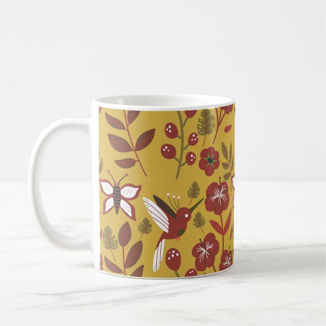 Floral seamless pattern flowers, butterfly, red kaffeetasse (Links)