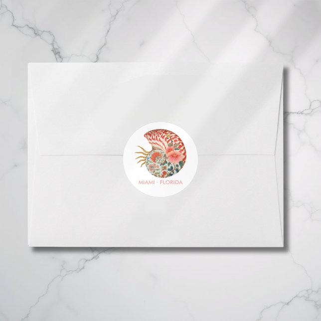 Floral Seashell Coastal Nautical Beach Wedding Runder Aufkleber (Floral Seashell Coastal Nautical Beach Wedding Classic Round Sticker)