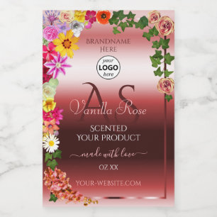 Floral Shimmery Red Product Labels Monogram Logo Lebensmitteletikett