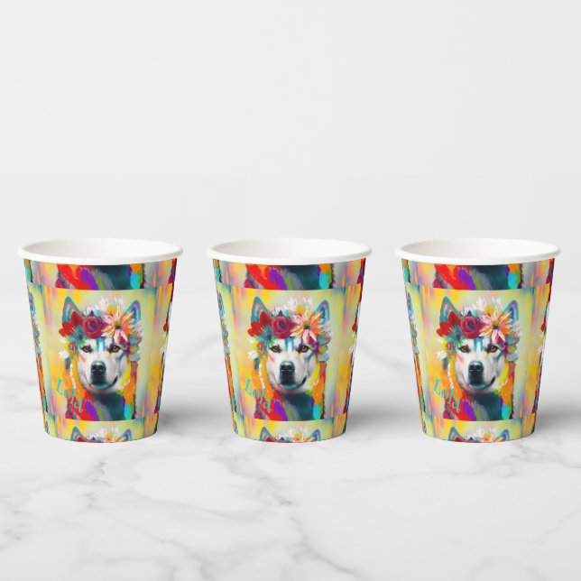 Floral Siberian Husky Party Pappbecher (Multi)