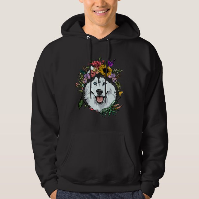 Floral Sibirischer Husky Hund Frühlingsnatur Sibir Hoodie (Vorderseite)